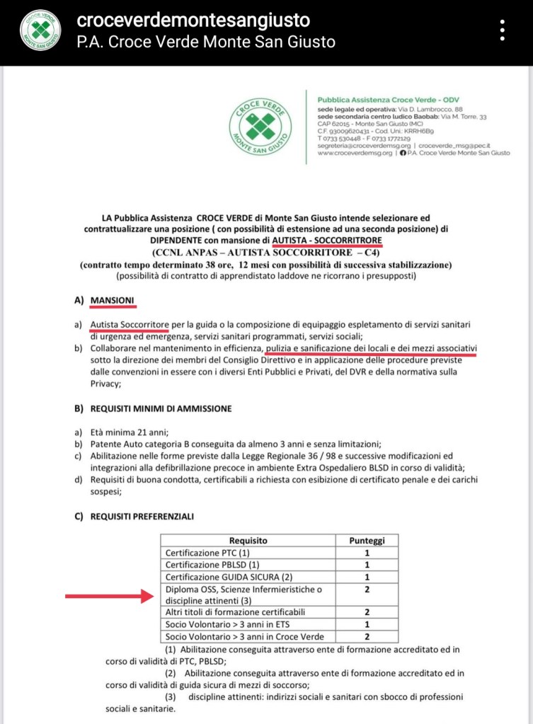 Vuoi fare l'autista-soccorritore o pulire locali e mezzi? Meglio se hai un "diploma da OSS o in scienze infermieristiche" 1 IMG 20230102 123030