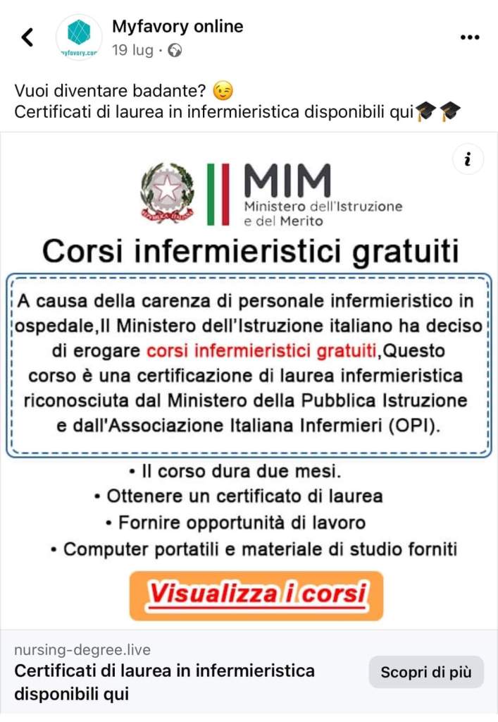 Laurea da infermiere (e badante?) in due mesi: il falso e imbarazzante annuncio 1 FB IMG 1722246661106