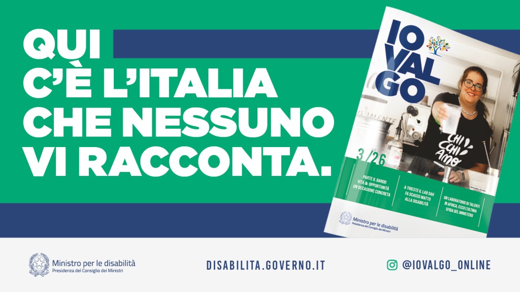 Copertina della rivista IoValgo promossa dal Ministero della Disabilità.